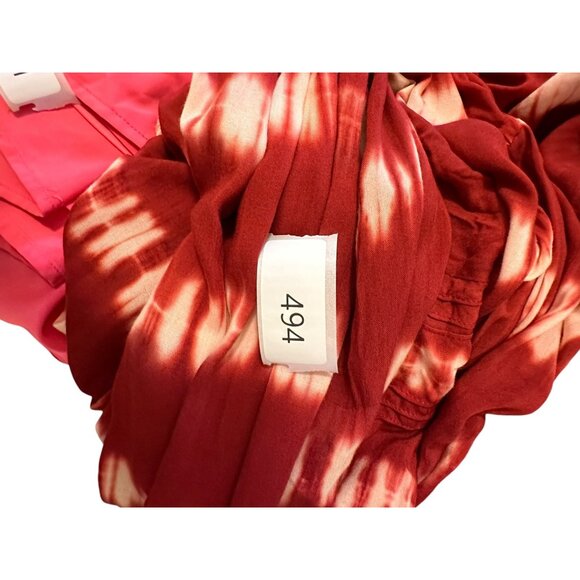 Maroon, Ivory Long Flowing Dress with Plunging Neckline, Tie Front and Belt - Picture 9 of 9